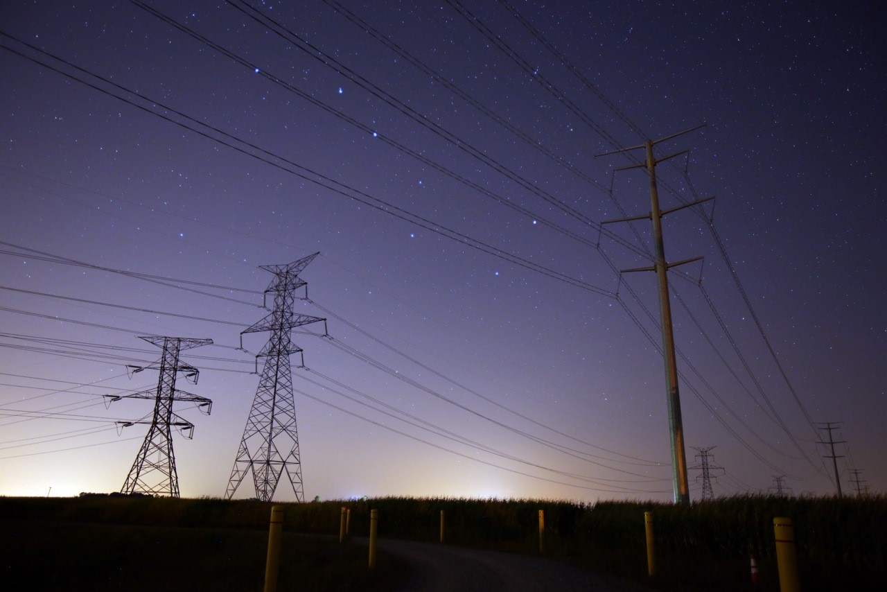 ITC transmission lines shown on a starry night