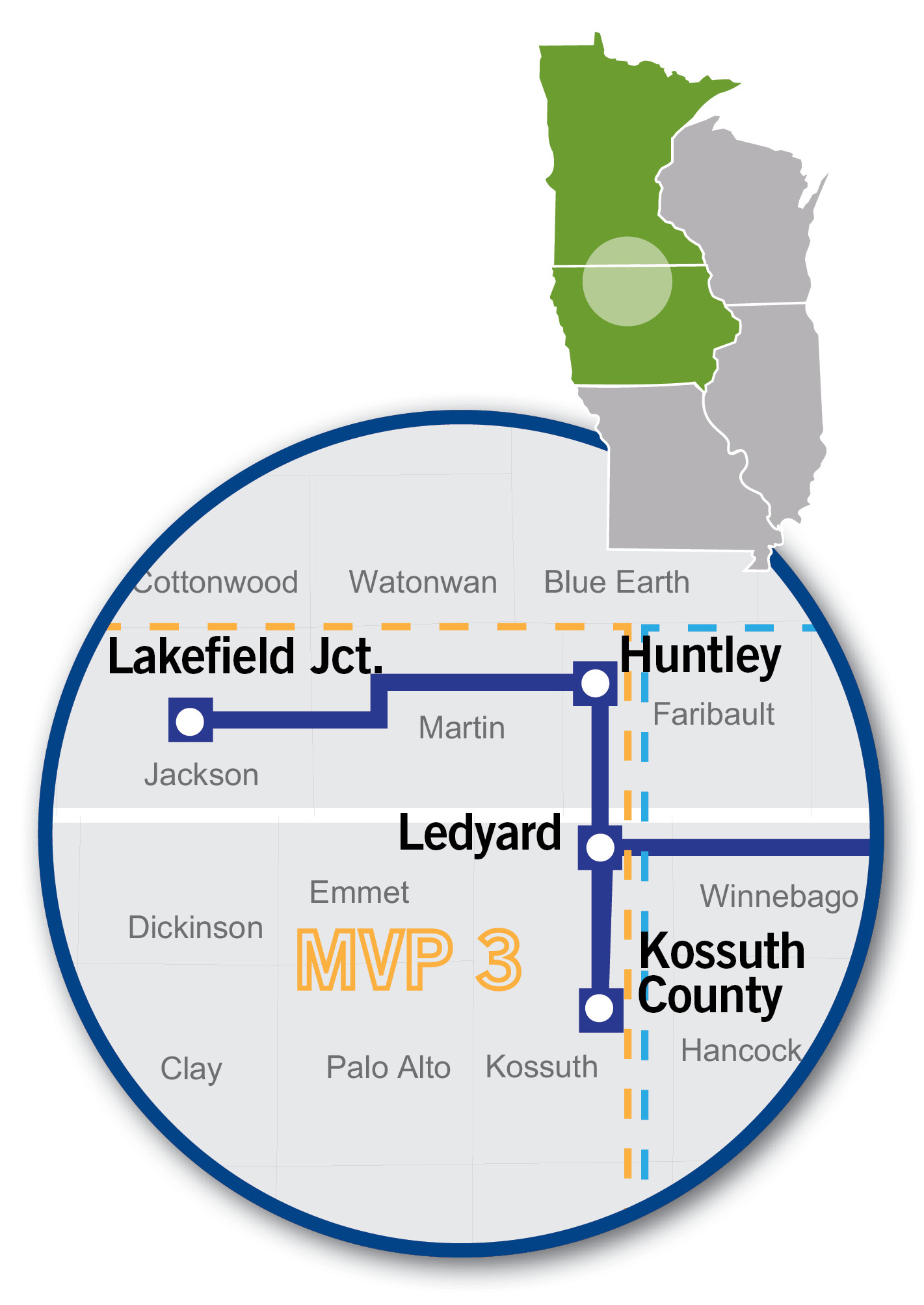 A map of the MVP 3 project showing ITC Midwest’s portion of transmission line Image
