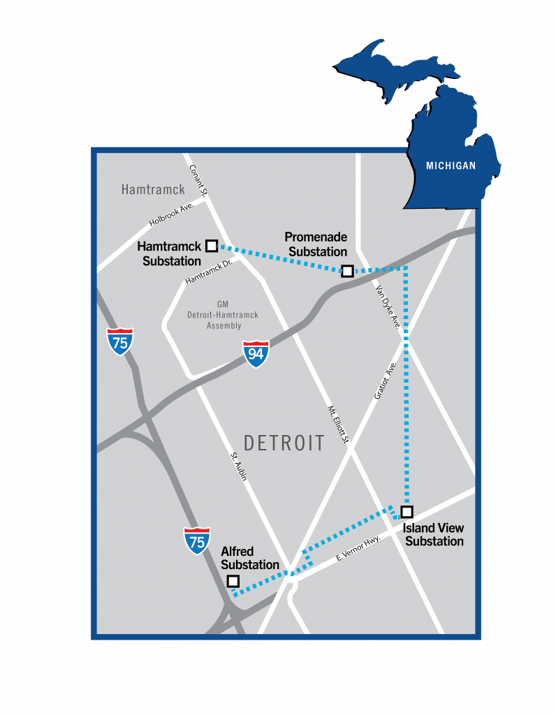 An illustrated map of ITC’s Detroit Cable project in the city