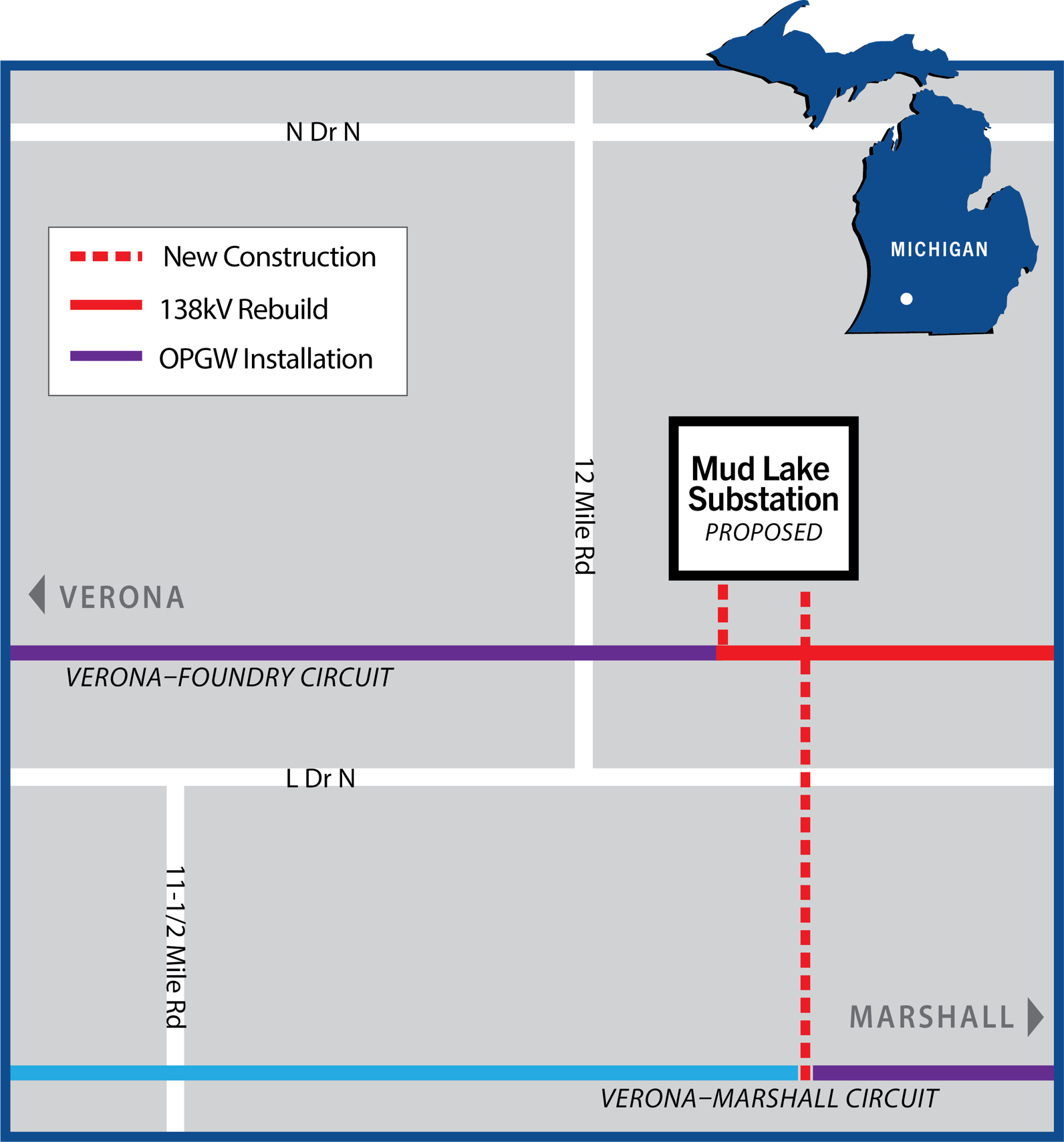 Computer generated map of the Mud Lake substation in Michigan. Image