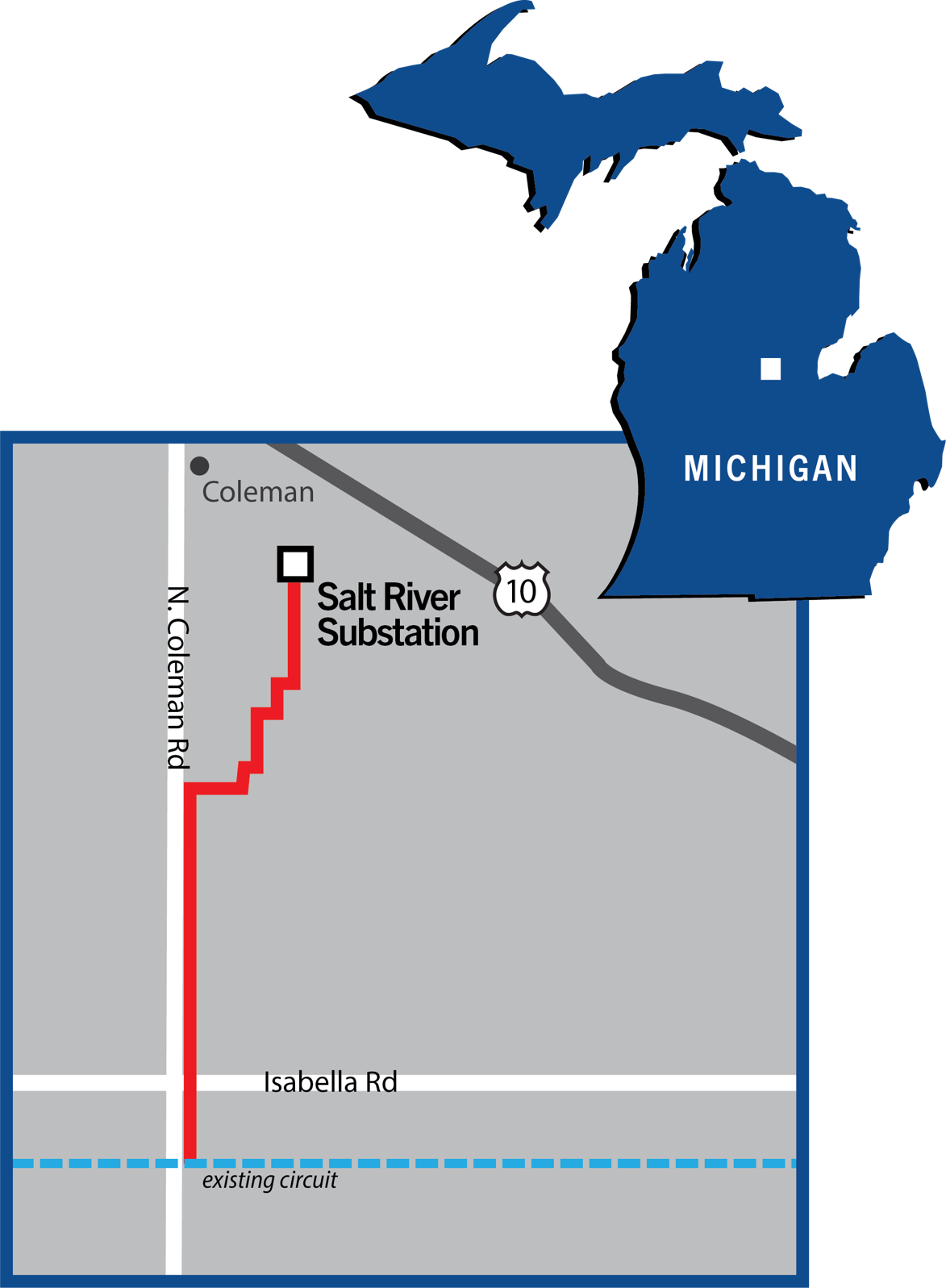 Computer generated map of the meyer substation in michigan. Image