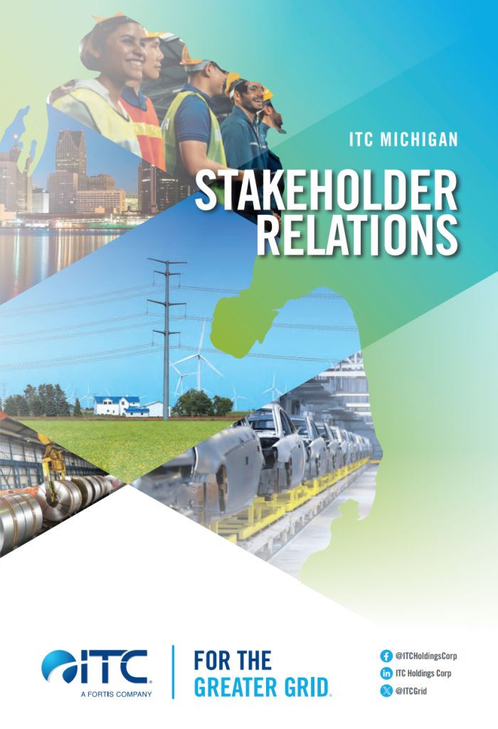 Front page of ITC Michigan Stakeholder Relations brochure.