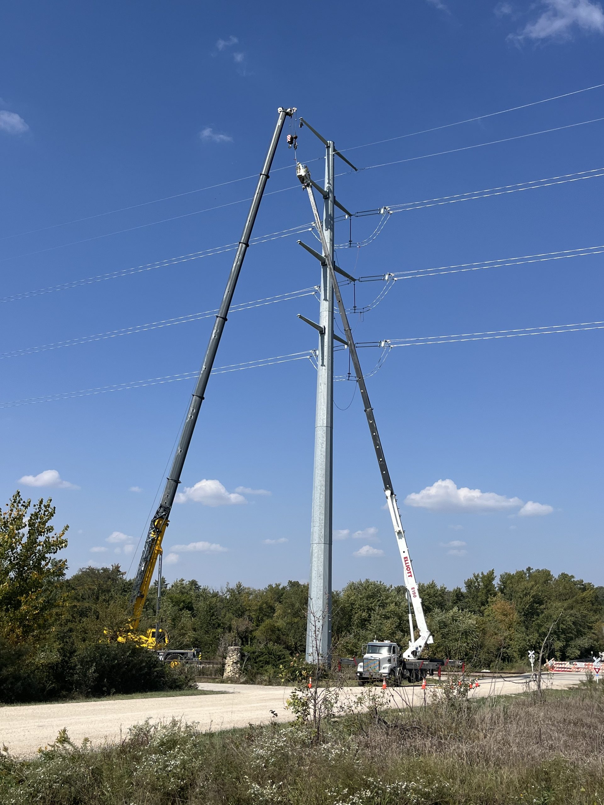 Second circuit being added to a transmission line connecting substations in Cedar Rapids and rural Fairfax.